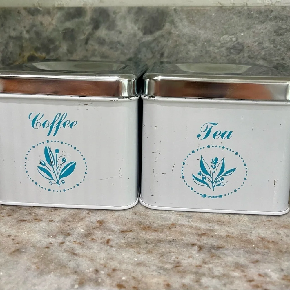 Vintage Lincoln Beautyware Painted Chrome Coffee and Tea Canister Set
